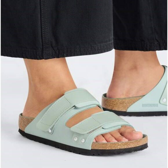 Birkenstock Uji Surf Green Nubuck Leather Two Strap Shine Sandals W9 EU40 NIB - Picture 12 of 13